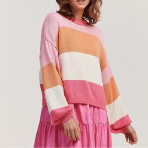 Anthropologie NWT Charlie Holiday Small Penny Knit Sweater sunset pink stripe